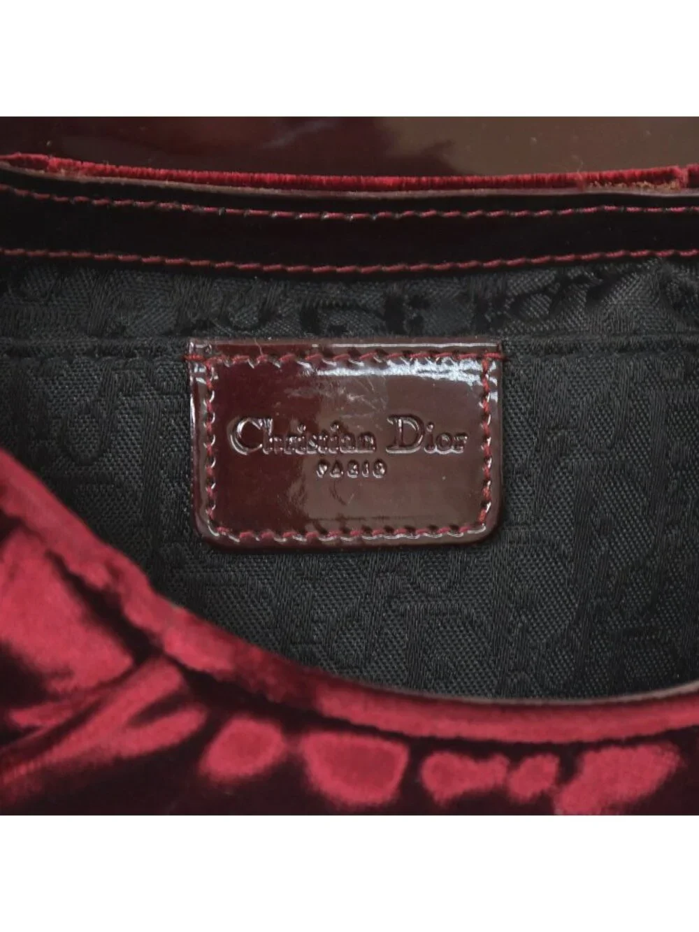 Dior Burgundy Wine Red Velour Bucket Bag Patent Leather